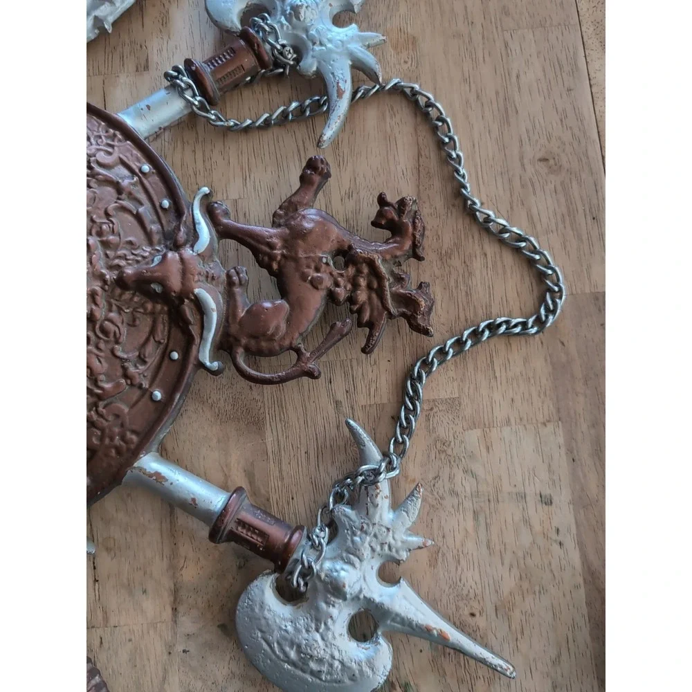 Cast Iron Shield Coat of Arms Swords Axes Dragon Perseus vs Medusa 32 X‎ 22